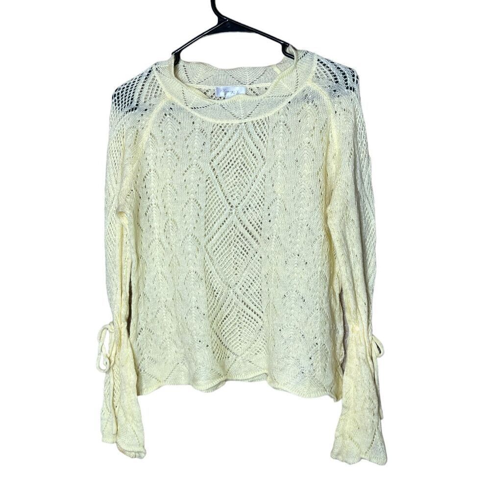 Honey & T Yellow Knit‎ Bell Tie Sleeve Sweater Size Large